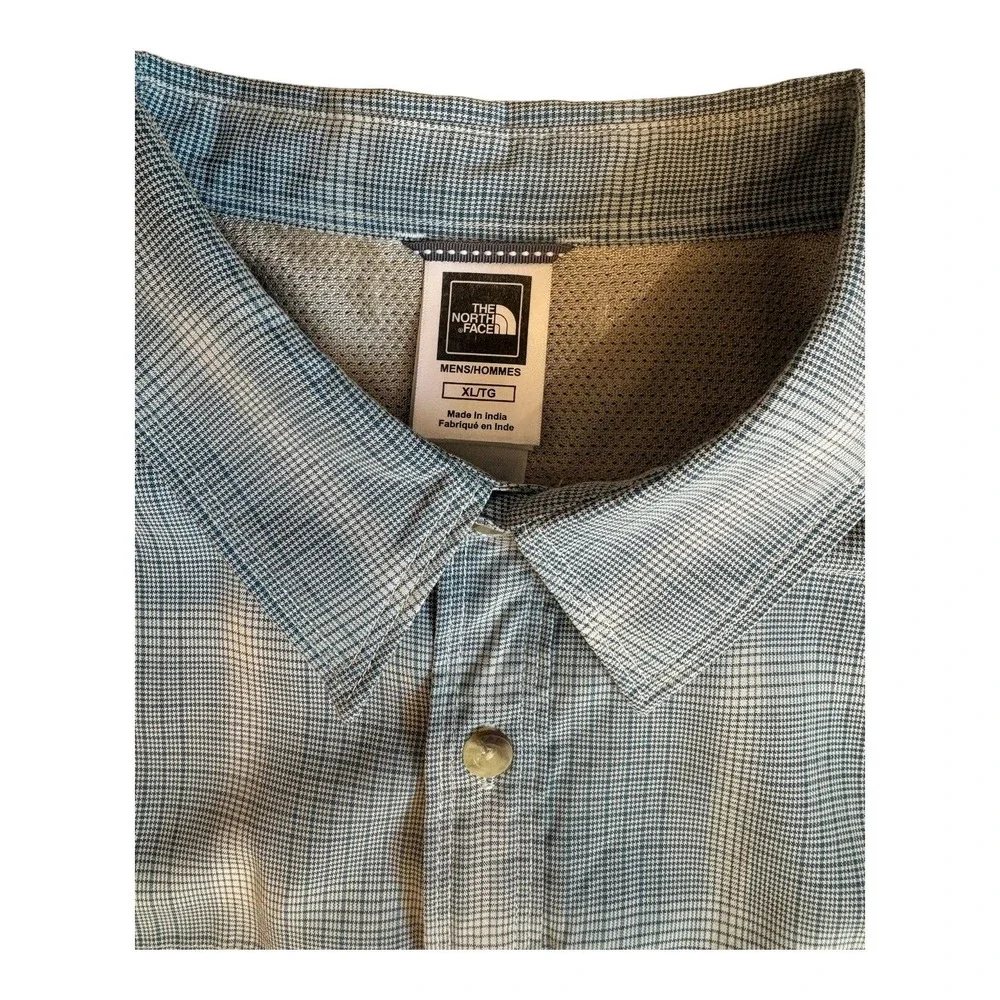 The North Face‎ Mens XL Blue Grey Plaid Short Sleeve Button Down Shirt
